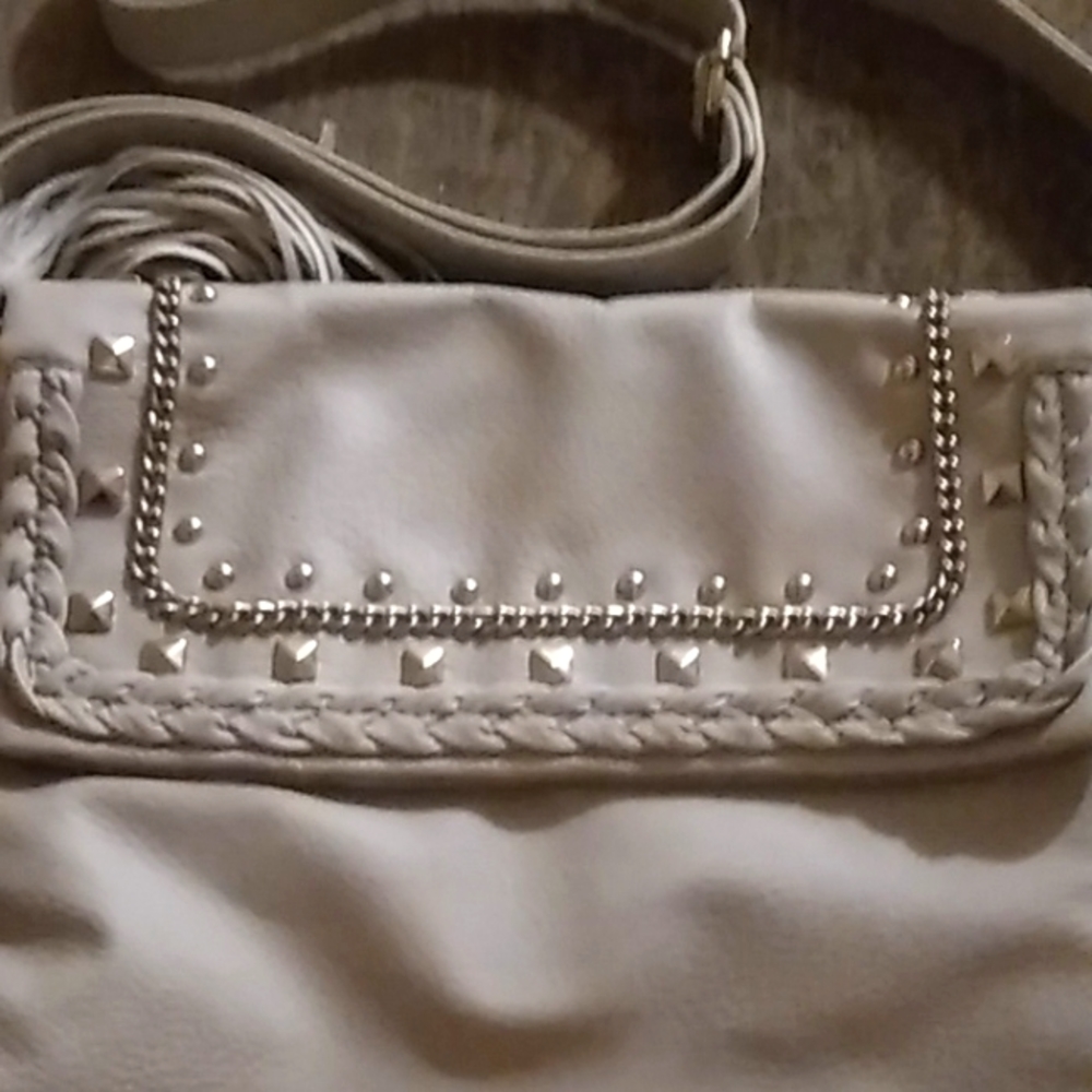 Beautiful gray handbag with diamonds